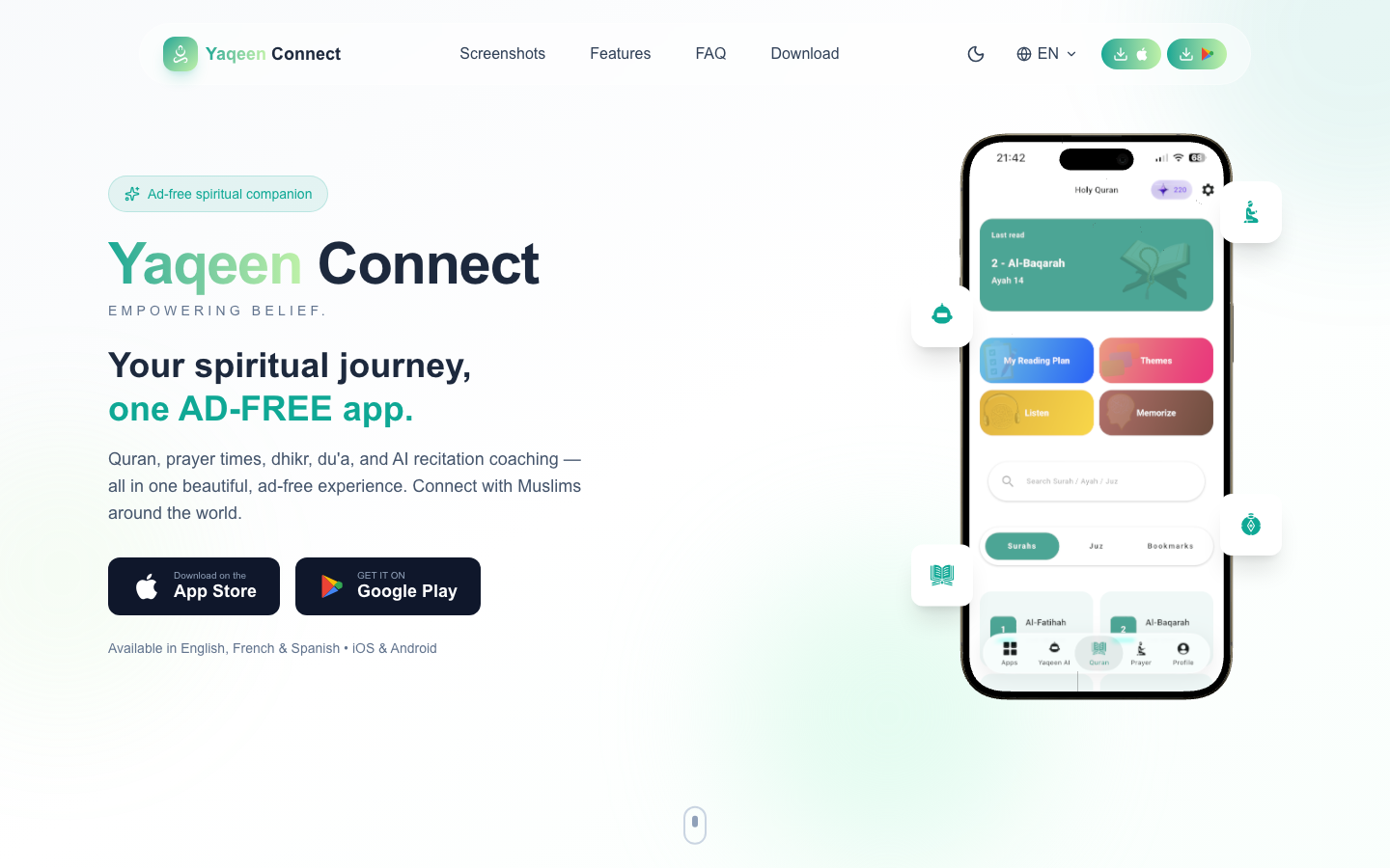 Yaqeen Connect Landing Page project screenshot